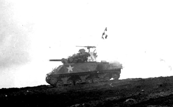 203. 11th AD tank trailing smoke immediately after being hit